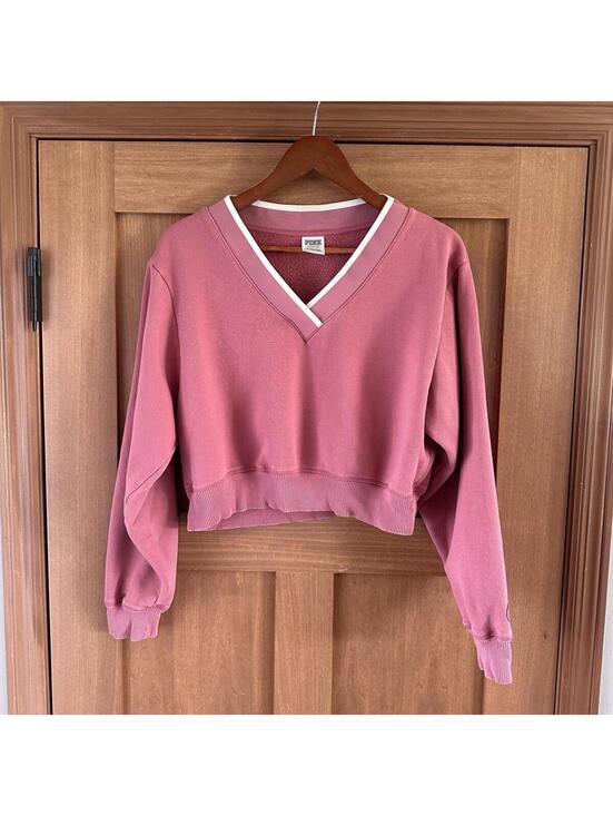 PINK Victoria's Secret Sweaters - Victoria’s Secret PINK Fleece Long Sleeve V-Neck Cropped Pullover Women’s Small